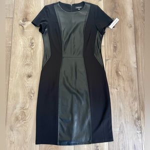 NWT Vegan Leather and Stretch Black Dress